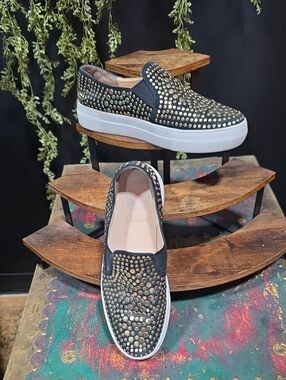 Vince Camuto Black Studded Slip-On Platform Sneakers